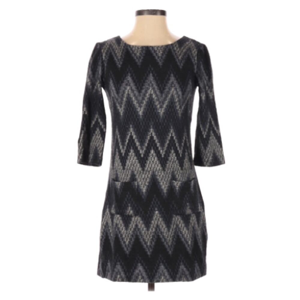 Three Dots Black Grey Chevron Dress Size Small‎